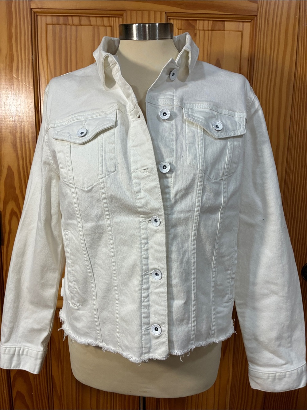 Nautica White Women's Denim Jacket with Frayed Hem